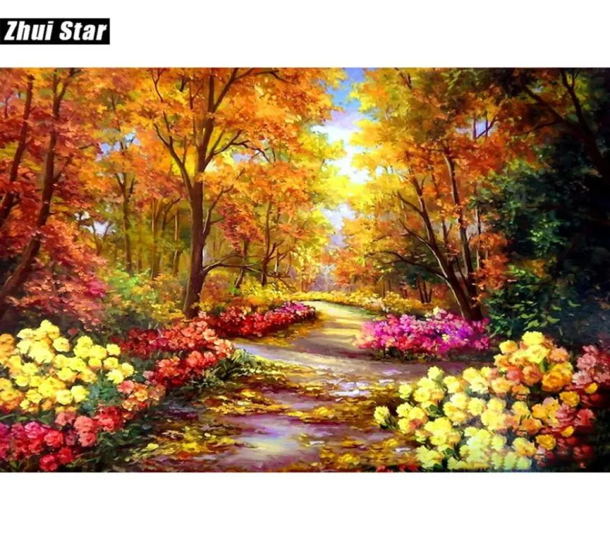 DIY Oljemålning av siffror Landscape Wall Decor Canvas Borstmålning Färgfärgning av nummer Blommor Akryl Craft XSH8071752