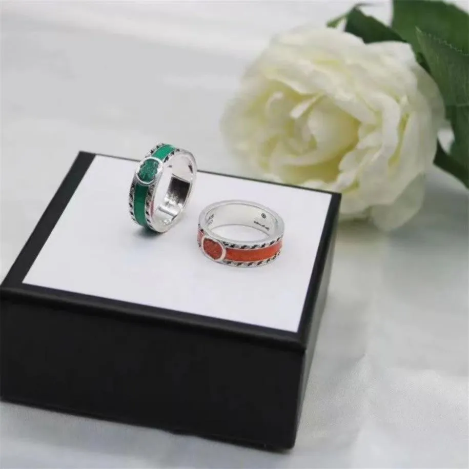 Vintage Classic 925 Silver Green Orange Email G Lettre Ring Men de mode pour hommes et femmes Accessoires 221V pour hommes et femmes