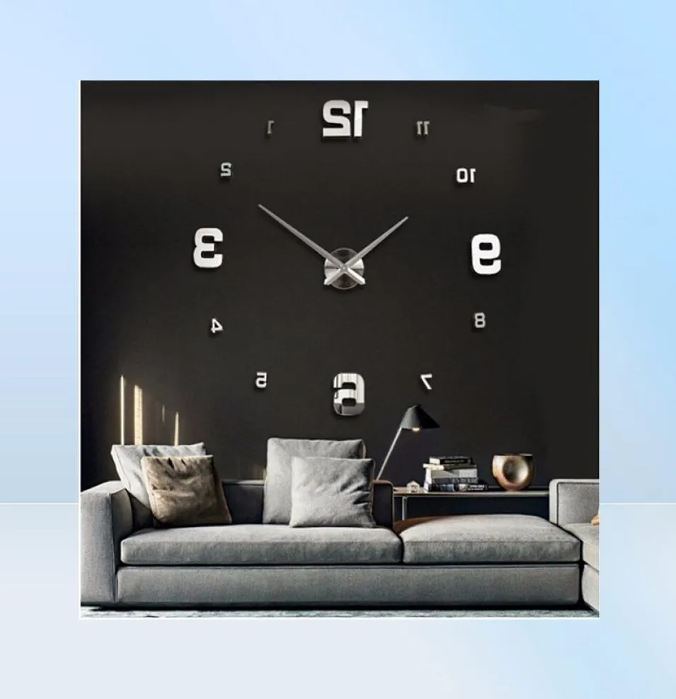 Nouvelle arrivée 3d vraie grande horloge murale design moderne précipité horloges à Quartz montres de mode miroir autocollant bricolage salon décor 2011187821491