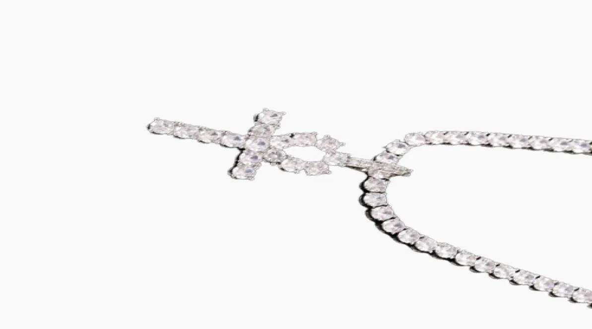 Iced Out CZ Schlüssel des Lebens Ägypten Kreuz Anhänger Halskette 4mm Tenniskette SGold Silber für Männer Hiphop Schmuck276A6237166