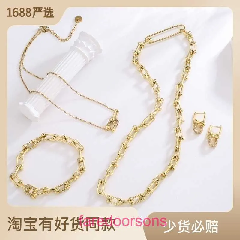 High Quality Tifannissm 18k Gold OT Holiday Gift Bracelet Jewelry HECHENG Horseshoe shaped Necklace Earrings Set Micro Zi With Original Box