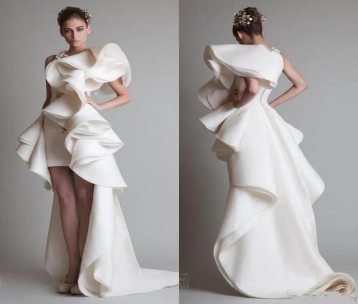 カスタムメイドのKrikor Jabotian High Low Envinding Dresses Ruffles Skirt Zipper Back Court Train 2019 Women Prom Gowns Robe de Soire8666469