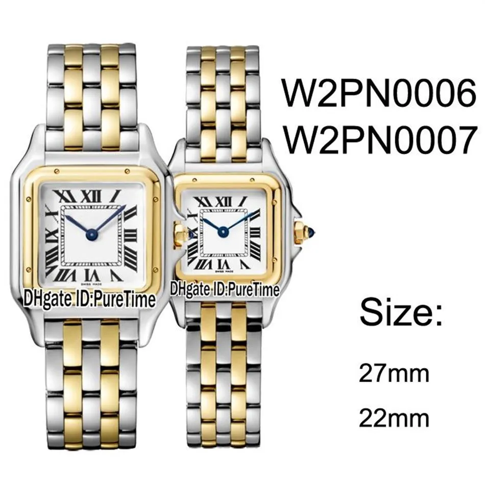 Yeni W2PN0006 W2PN0007 İki Ton Sarı Altın 27mm 22mm Beyaz Dial Swiss Kuvars Kadınlar İzle Bayanlar Paslanmaz Çelik Saatler 10 Pureti279i