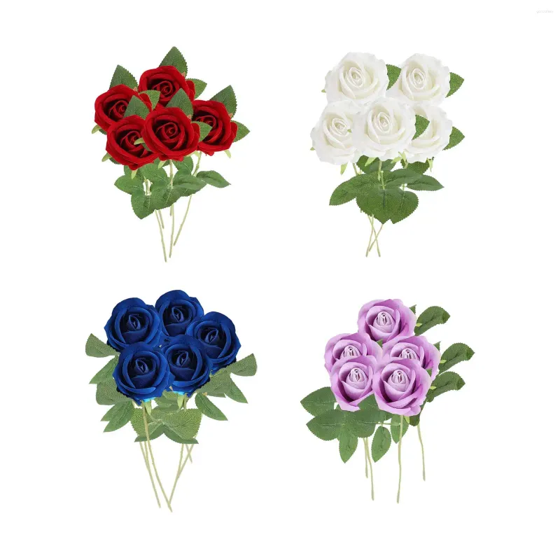 Decorative Flowers 5 Pieces Artificial Roses Valentines Day Gifts For Her Table Centerpiece Birthday Anniversary Wedding Decor