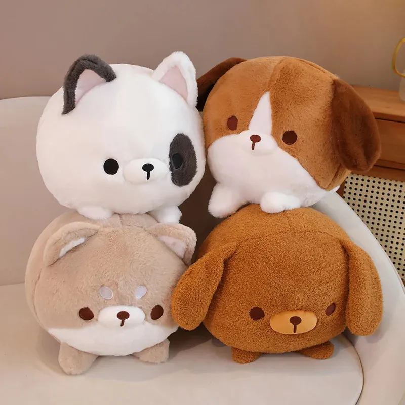 1pc 30/40cm Cute Round Teddy Dog Shiba Inu Bulldog Beagle Plush Toys Cartoon Dog Sofa Cushion Throw Pillow for Children Girls 231228