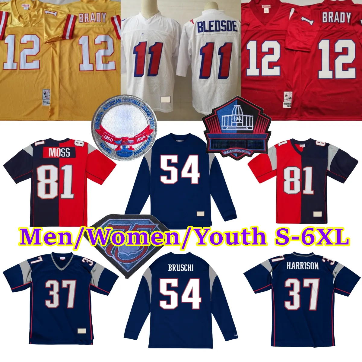 Custom S-6xl Countback 1959-1999 Piłka nożna 93 Richard Seymour Jersey Stitch 28 Curtis Martin 37 Rodney Harrison 81 Russ Francis 80 Irving Fryar Rob Gronkowski Jerseys