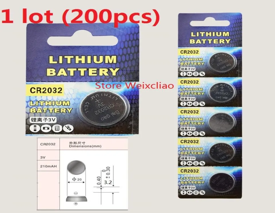 200pcs 1 Lot CR2032 3V Lityum Li İyon Düğmesi Hücre Pil CR CR 2032 3 Volt Liion Coin Piller 7316035
