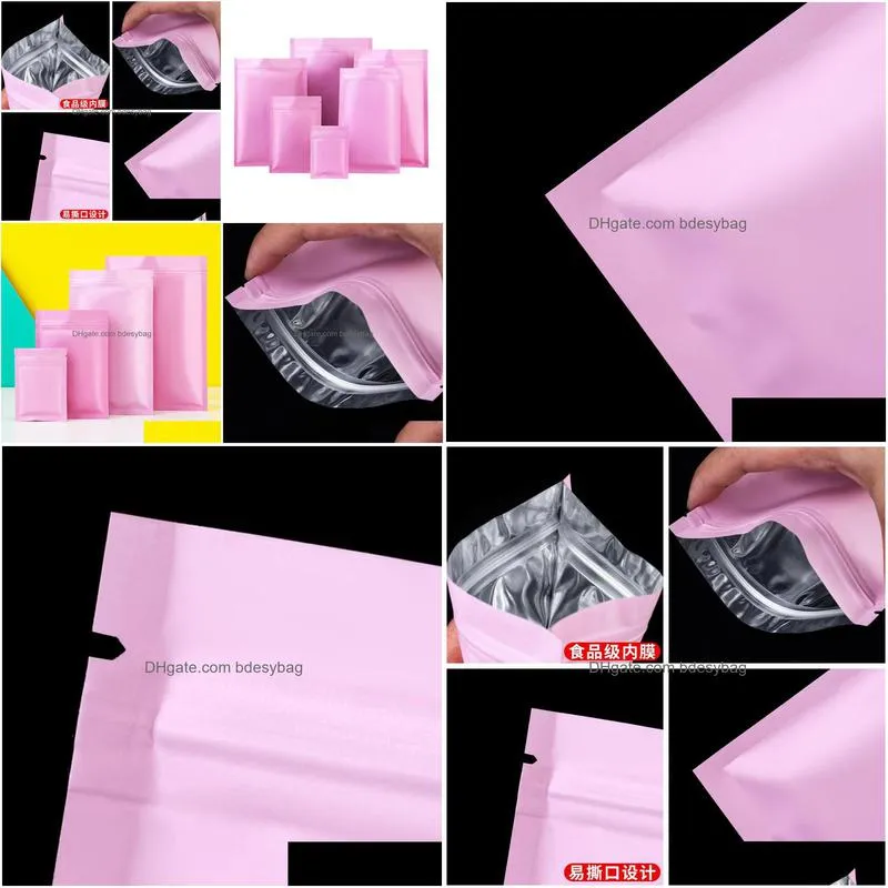 Sacos de embalagem 100 Pçs / lote Rosa Resealable Cheiro Prova Sacos Máscara Saco de Embalagem De Alumínio Bolsa De Folha Metálica Plana Mylar Para Alimentos Doces Jóia Dhajf