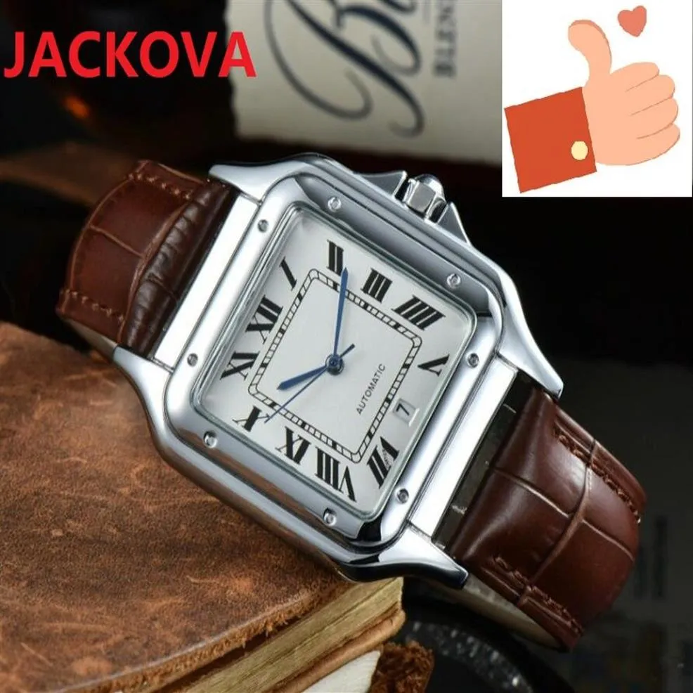 Luxus Mode klassische wasserdichte Männer quadratische Quarzuhr römische Ziffern Saphir Kalender Uhr Lederband Mode Geschenk Wristw2044