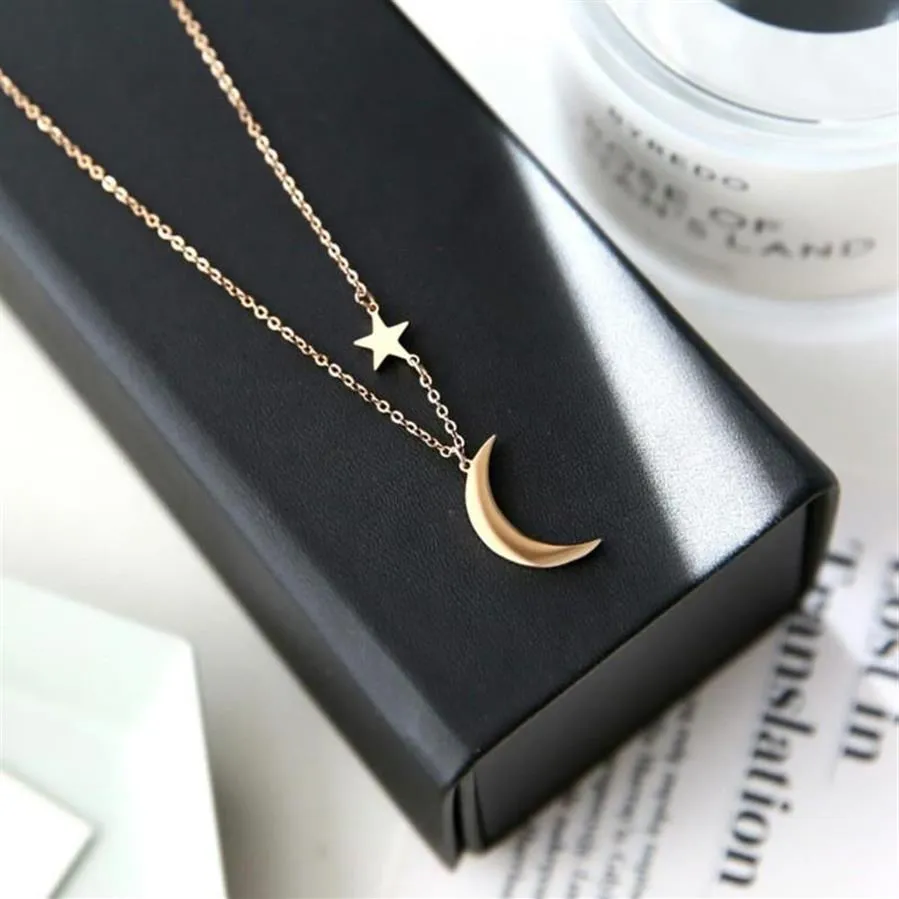 Pendanthalsband Fashion Gold Silver Color Moon Star Clavicle Chain Engagement Jewelry Women Classic rostfritt stål halsband Gif267b