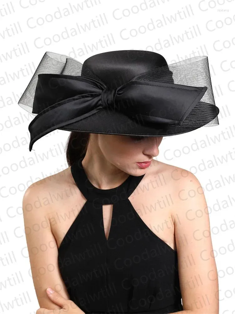 Berets Frauen Chruch Satin Fedora Hut Elegante Hochzeit Fascinator Bogen Party Chapeau Femme Vintage Chapeu Marca De Luxo