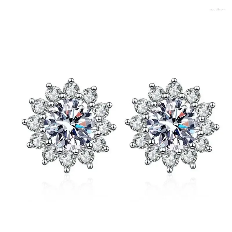 Stud Earrings S925 Sterling Silver Sunflowers 50 Cents Per Carat D-colored Mosonite Wedding Jewelry Wholesale