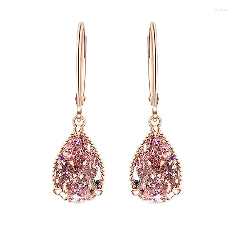 Boucles d'oreilles en peluche 14K Rose rose rose boucle d'oreille pour femmes Fashion Topaz Gemstone Bizuteria Garnet Drop Orecchini Girls