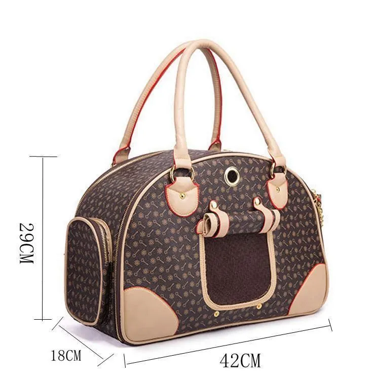 Choice Luxury Fashion Dog Carrier PU Leather Puppy Handbag Purse Cat Tote Bag Pet Valise Travel Hiking Shopping Brown Large