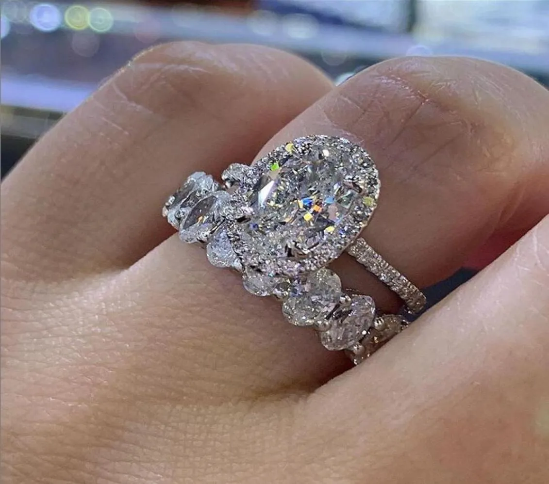Ringen voor koppels Luxe sieraden 925 sterling zilver ovaal geslepen witte topaas CZ diamanten edelstenen partij eeuwigheid vrouwen bruiloft bruidsring6834610