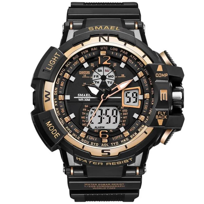 Smael Luxury Man Sport Waterproof Shock Resitant Luxury Men's Wrist Watch S Shock 1376 Digital Clock Led Mens Watches Gold291w