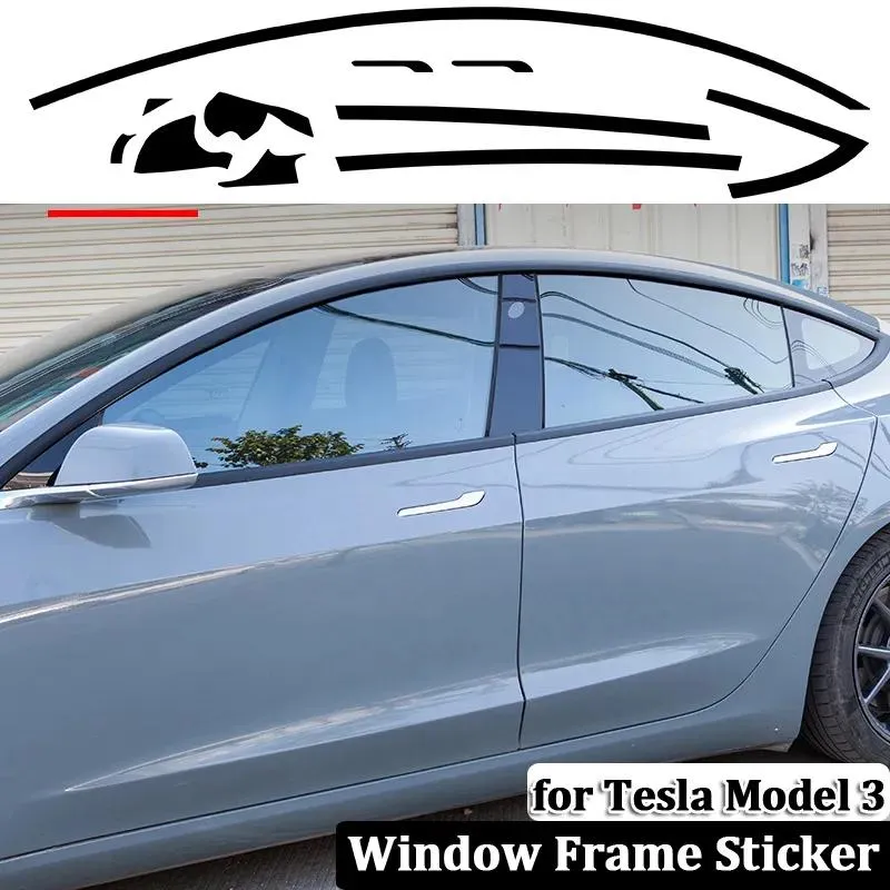 Stickers Autoruit Frame Sticker voor Tesla Model 3 20172022 Exterieur Decoratie Accessoires PVC Deurklink Zwarte Protector Trim Strips