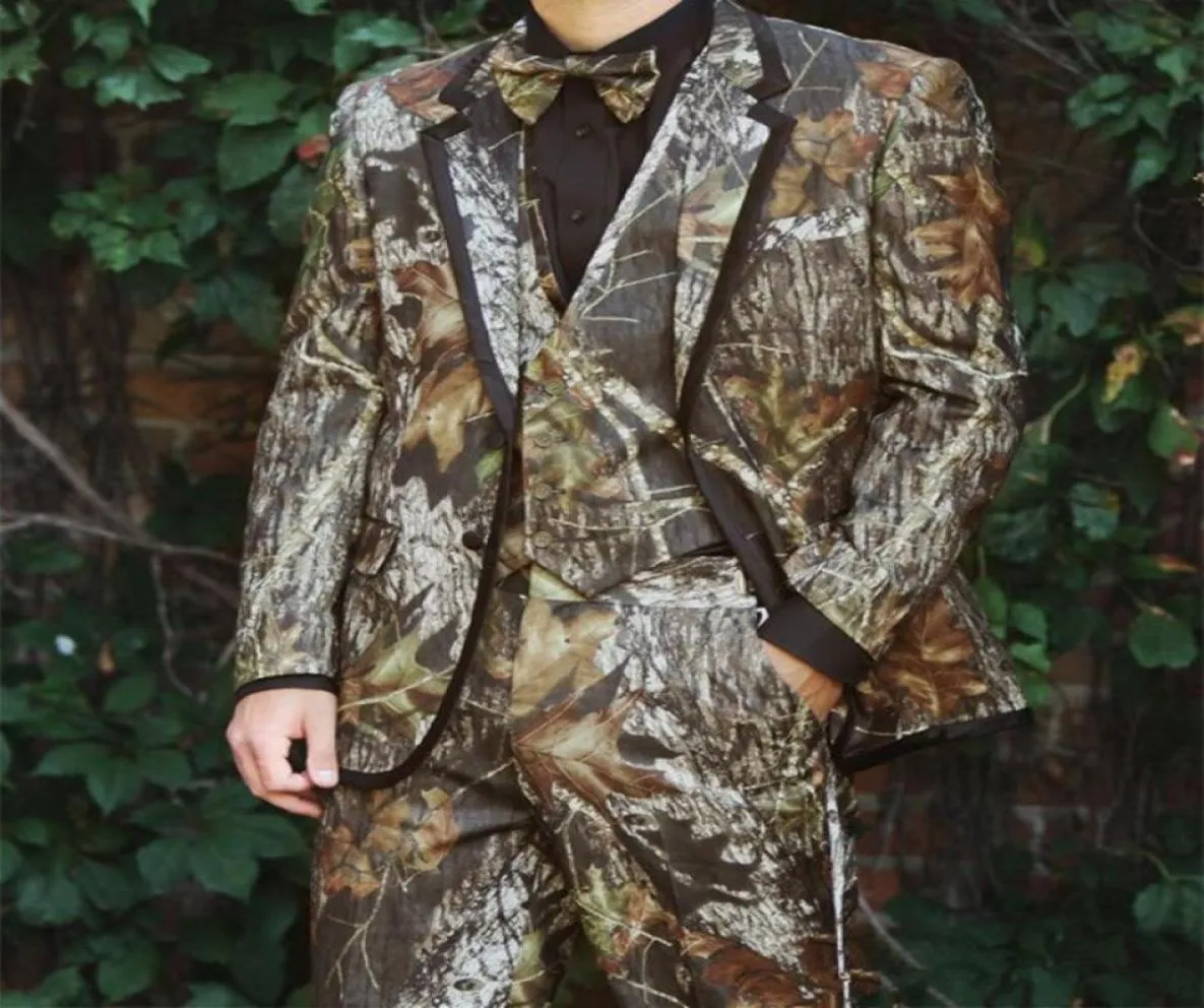 Mode Camouflage hommes 3 pièces costume de mariage smoking marié smoking cran revers deux boutons hommes dîner bal blazer veste pantalon cravate V4114833