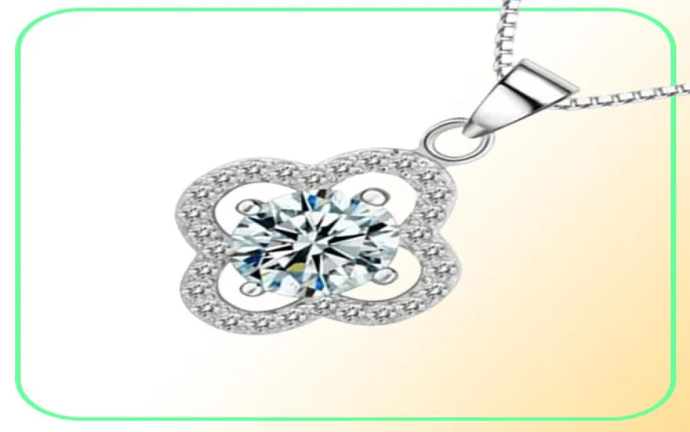 YHAMNI bijoux fins collier en argent massif forme de trèfle ensemble 1 ct SONA CZ diamant pendentif collier pour femmes bijoux de mariage 4Y1616900