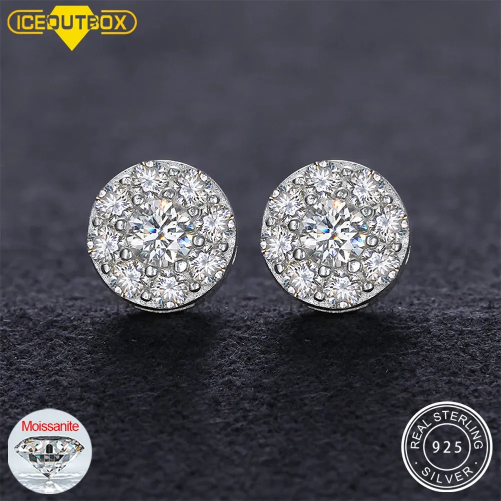 Round Diamond Ear Studs Earring Pass Test Stud örhängen för Women Man Sterling Silver Jewelry Gift 231225