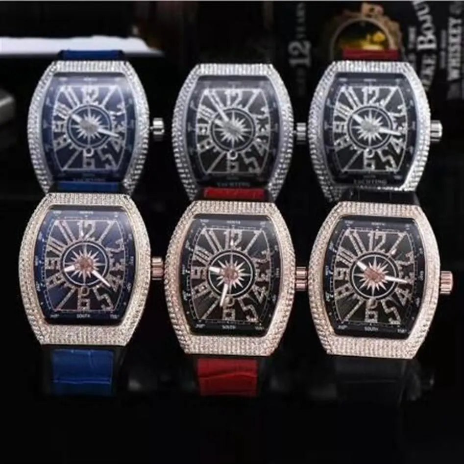 Toda la moda para hombre Reloj de lujo Glod Dial Cronógrafo Diamante Bisel Iced Out Relojes de diseño Movimiento de cuarzo Reloj de pulsera deportivo 179Z