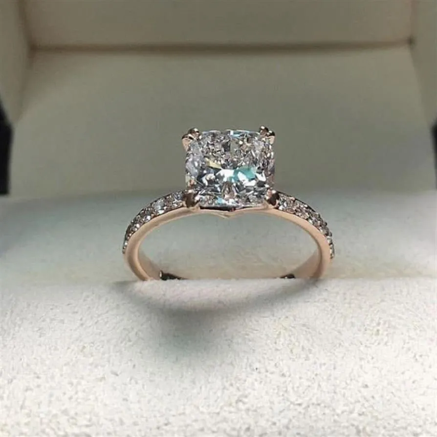 Real sólido 925 prata esterlina anel de luxo 2ct almofada corte diamante pedra anéis de noivado de casamento para mulheres jóias finas gift207c