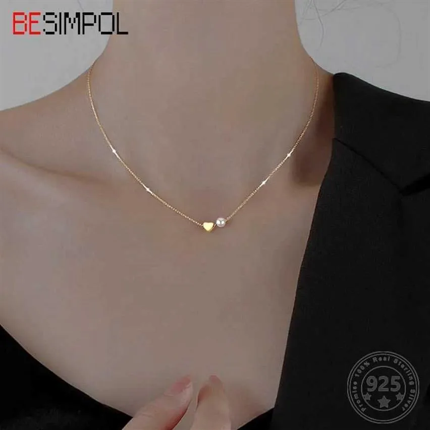 Besimpol Genuine 925 Sterling Silver Pearl Necklace Elegant Heart Choker For Party Women Luxury Fine Jewelry Gifts 210929270S