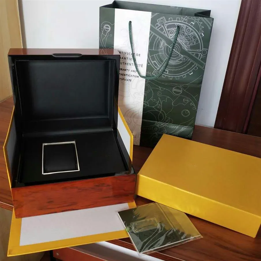 Titta på Box Upgrade Version Original Box Papers Gift Wood Box Yellow Mens Watches Watch Wristwatch Boxes284C