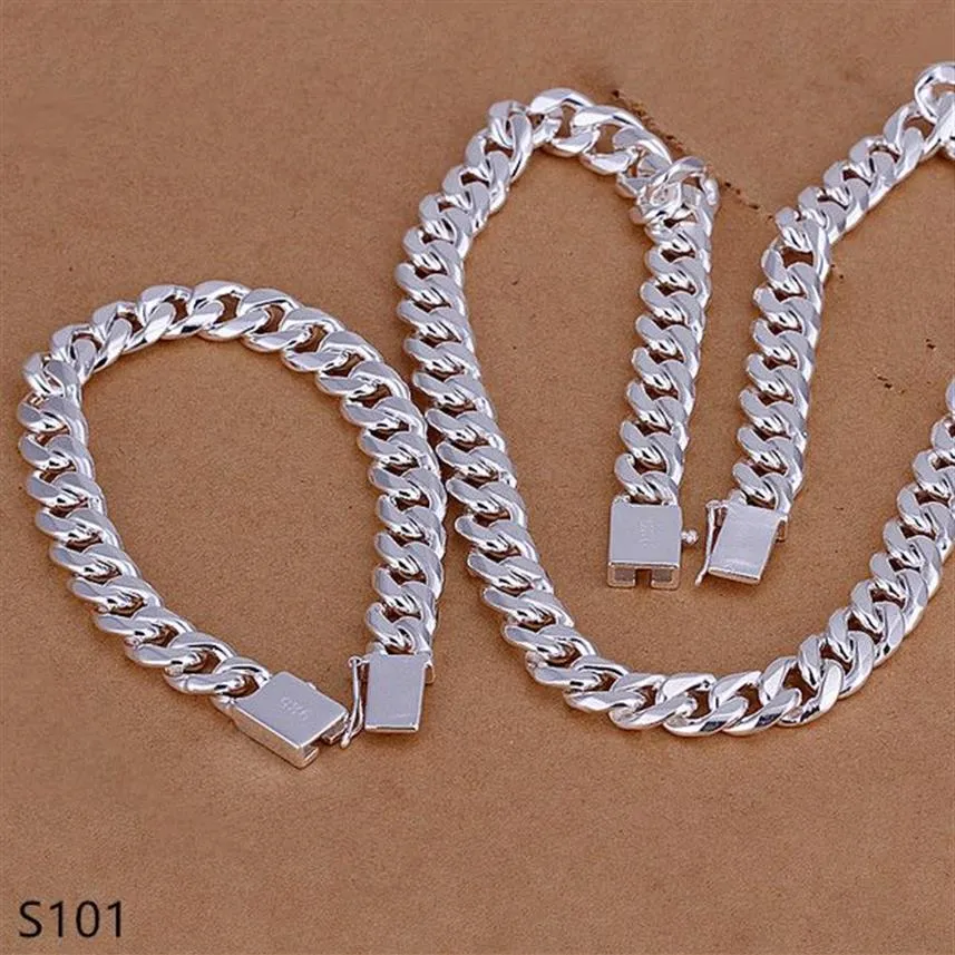Conjuntos de joyas de placa de plata esterlina muy pesados ​​de 12 mm Fashion 925 Silver Collar Splacelet Jewelry Juego