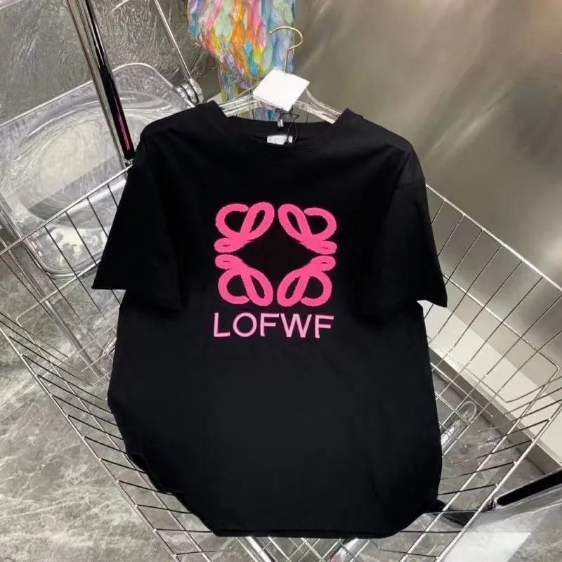 Zomer borduurwerk t-shirt voor vrouwen kledingbrief afdrukken o-neck korte mouw t-shirt femme losse casual crop top 100% katoenen tee loewew shirts loeweeeeeeeeeeeeee