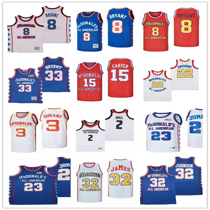 Men Kids Movie ALL AMERICAN MCDONALDS Basketball Jersey Vince Carter JOHNSON 32 LEBRON JAMES 23 LONZO BALL Carmelo Anthony Kevin 3 Durant 8 33 Mamba Stitched Size S-3XL