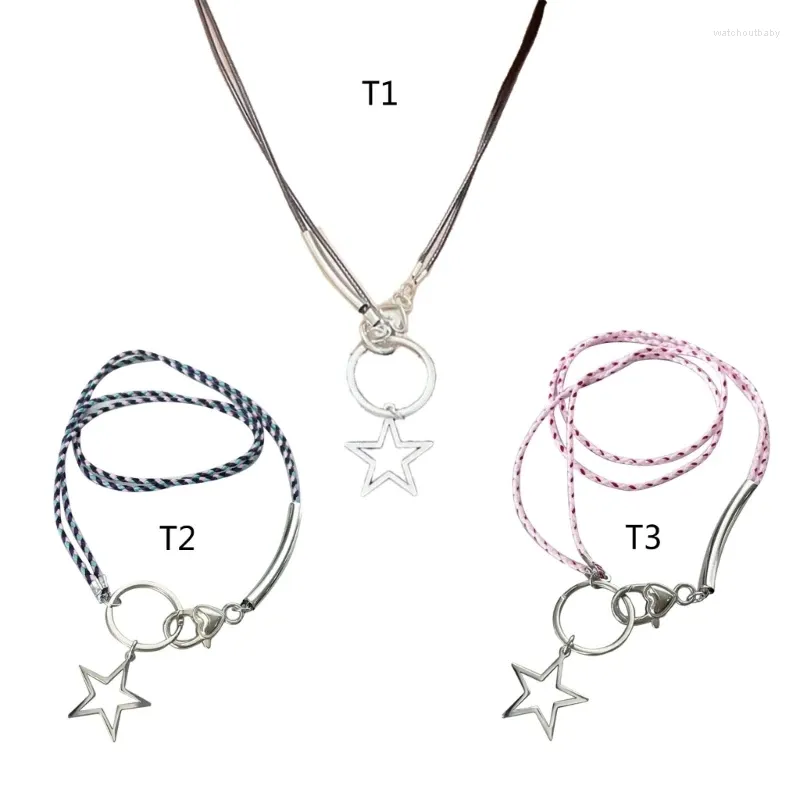 Colliers pendants anneau en métal Star Collier Tempérament Chaîne de clavicule de corde tressée