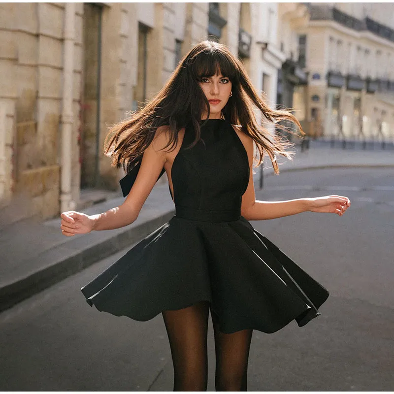 navy blue dress for baby girl Atina Open Back Mini Dress in Black main image 0