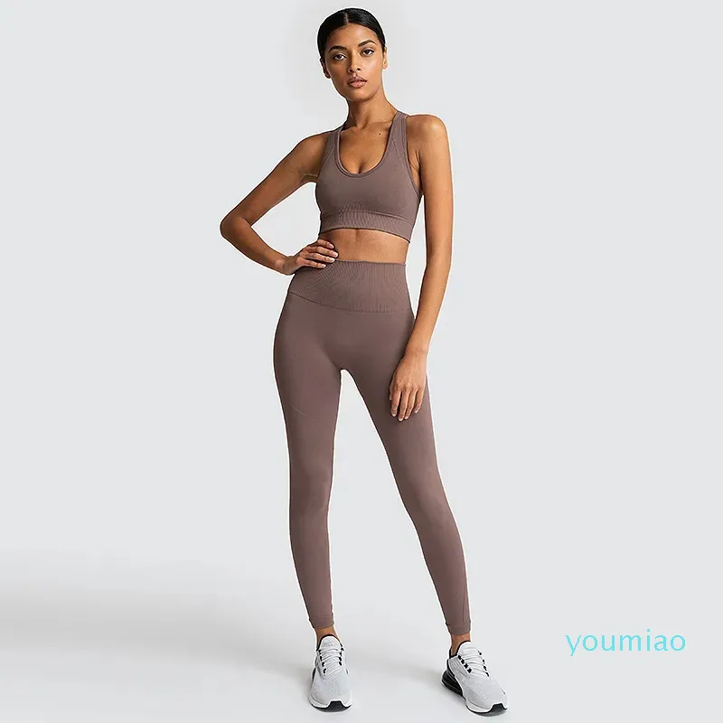 Qp trapstar Tenues de yoga Vêtements de sport sans couture Vêtements pour femmes Vêtements de sport 2 pièces Leggings d'exercice Soutiens-gorge de sport rembourrés Femmes Fiess Wear Ensembles d'entraînement