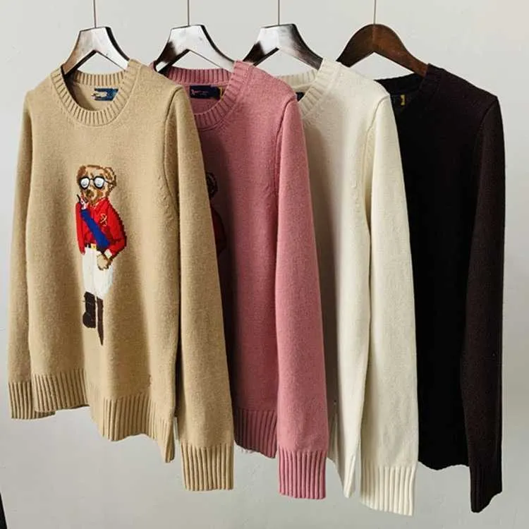 Women's Sweaters Doll Red Bear Round Neck Wool Cashmere Blended Knitted Sweater Casual Versatile Layup Top