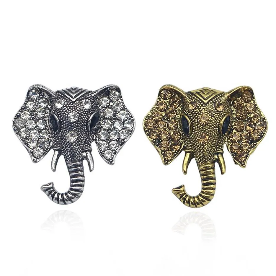 Vintage Rhinestone Elephant Brooch Bronze Animal Brooches For Women Men Denim Suit Sweater Collar Pin Button Badge Broche2468