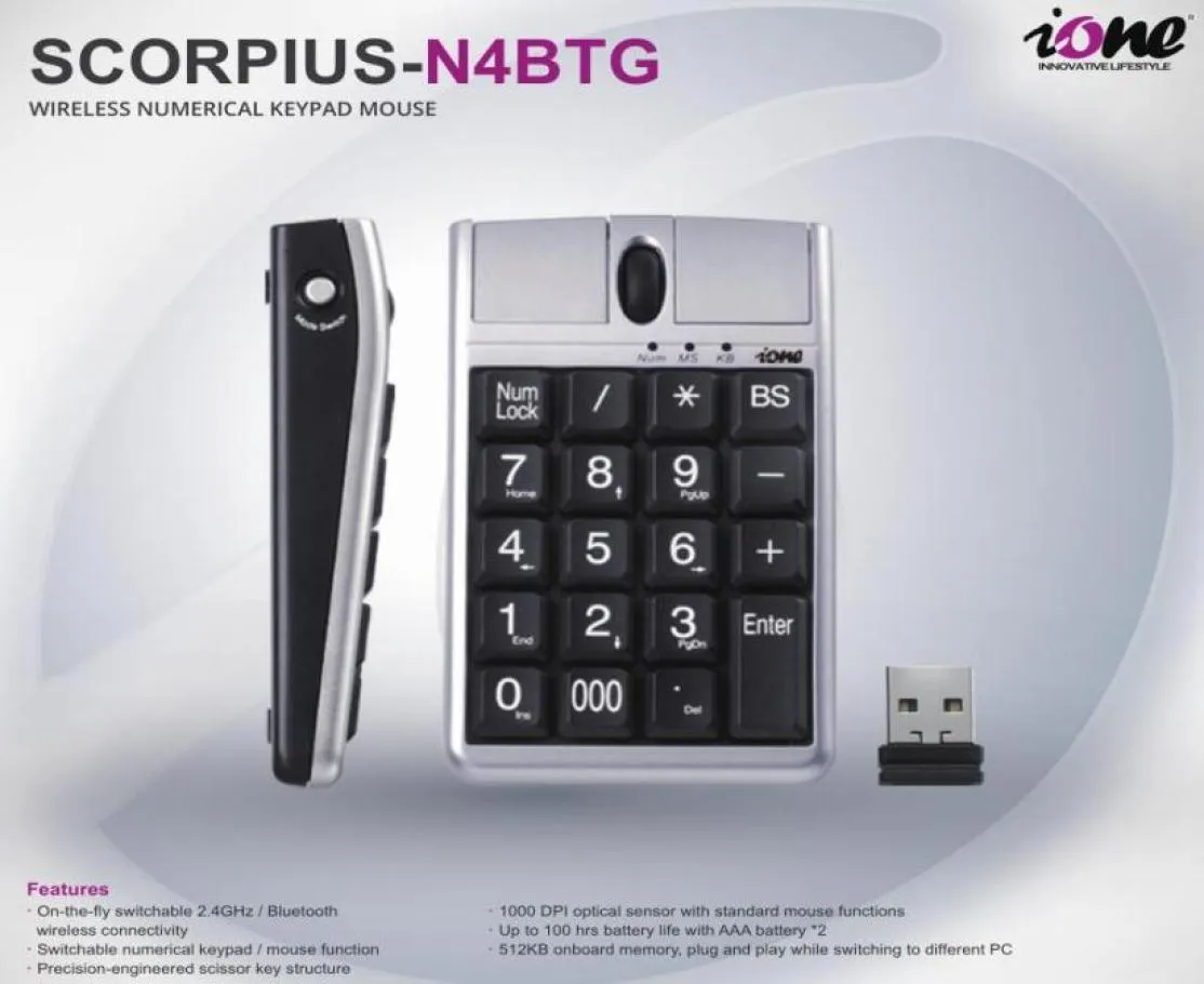 イオンキーボードマウスコンボの19号数値キーパッドスクロールホイール用ファーストデータ入力USBキーボードMause Wireless 24GおよびBluetoot7216839