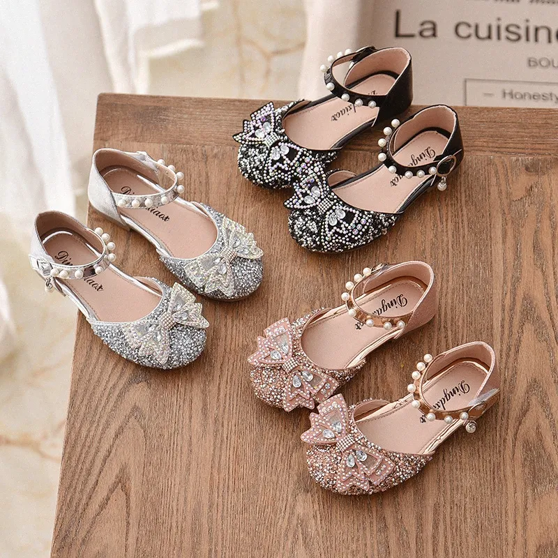 Girls Princess Shoes Baby Kids Leather Leather Shoes Rhinestone Choidler Childles Protect Foot Protect