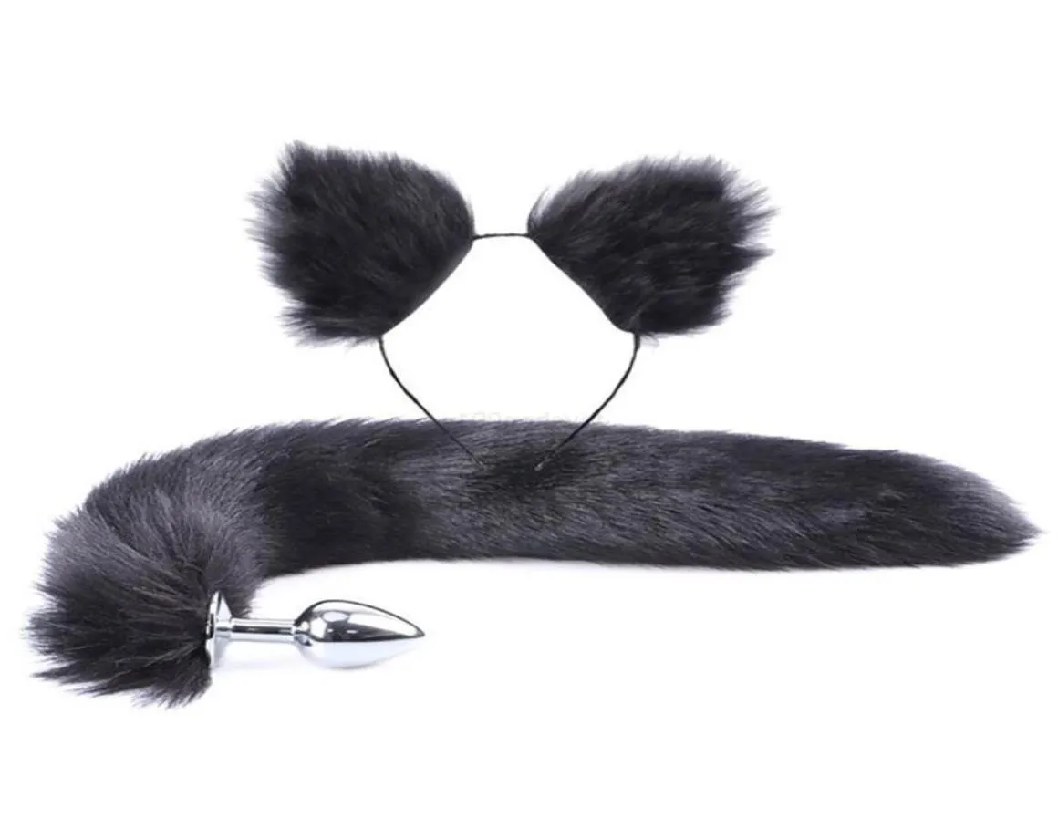 2pcs set y искусственный мех хвост металлический прикладный заглушка милая кошачья повязка на голову для ролевой вечеринки костюм проп