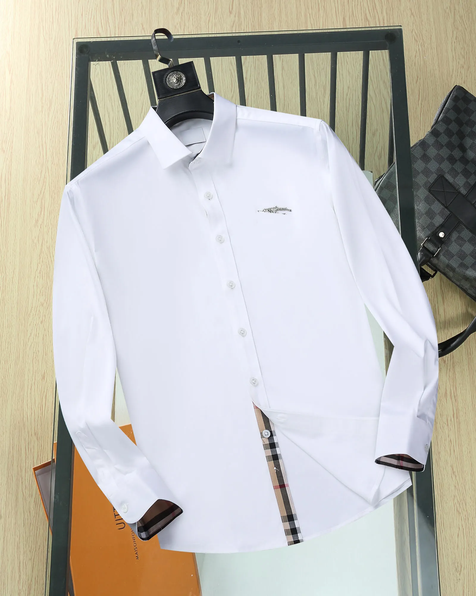 デザイナーシャツメンズカジュアルシャツ品質デザイナービジネスティークラシック長袖シャツホワイト33