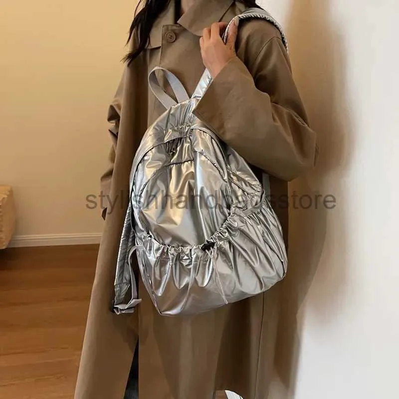 Ryggsäck stil ny kvinnor dam mode veckad design handväska ryggsäck totes axlar väska kvinna kvinnlig casual packsack satchelstylishhandbagsstore