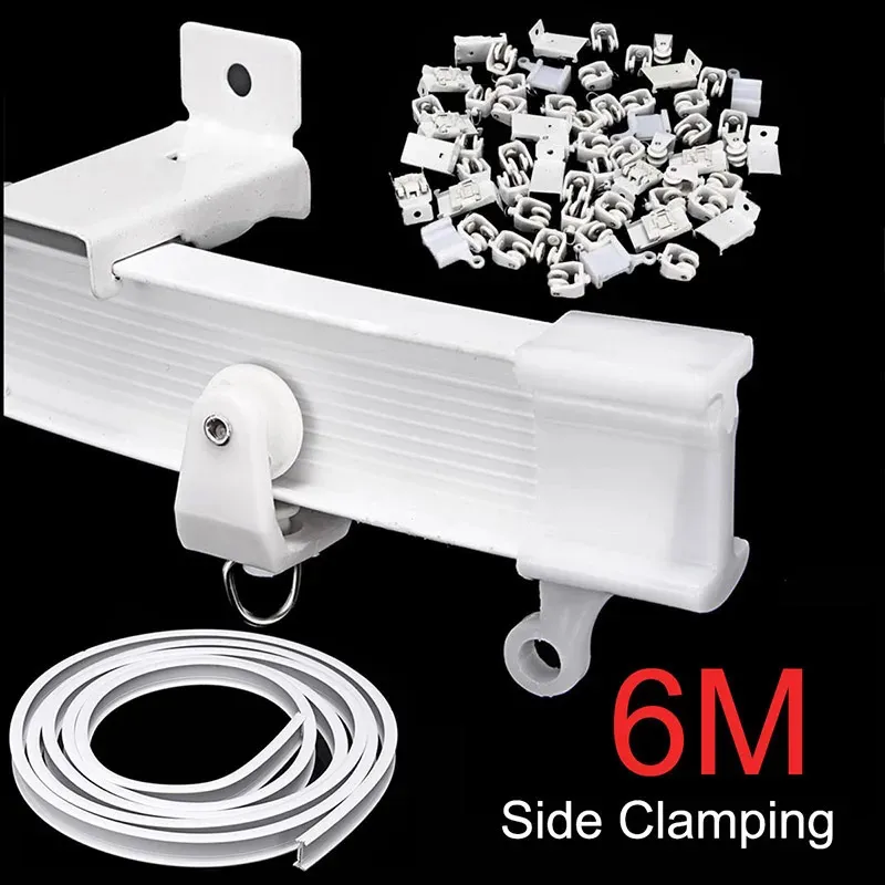 6 Meter Flexible Cuttable Bendable Curtain Track Rail Side Clamping For Curved Straight Bay Windows Pole Accessories 231227