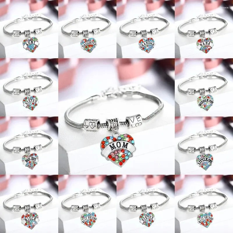Bracelets de liaison 12pc en cristal coloré en cristaux Bangles Love Chain de perles Famille Nana grand-mère Sœur Maman fille Nièce Nièce Bijoux