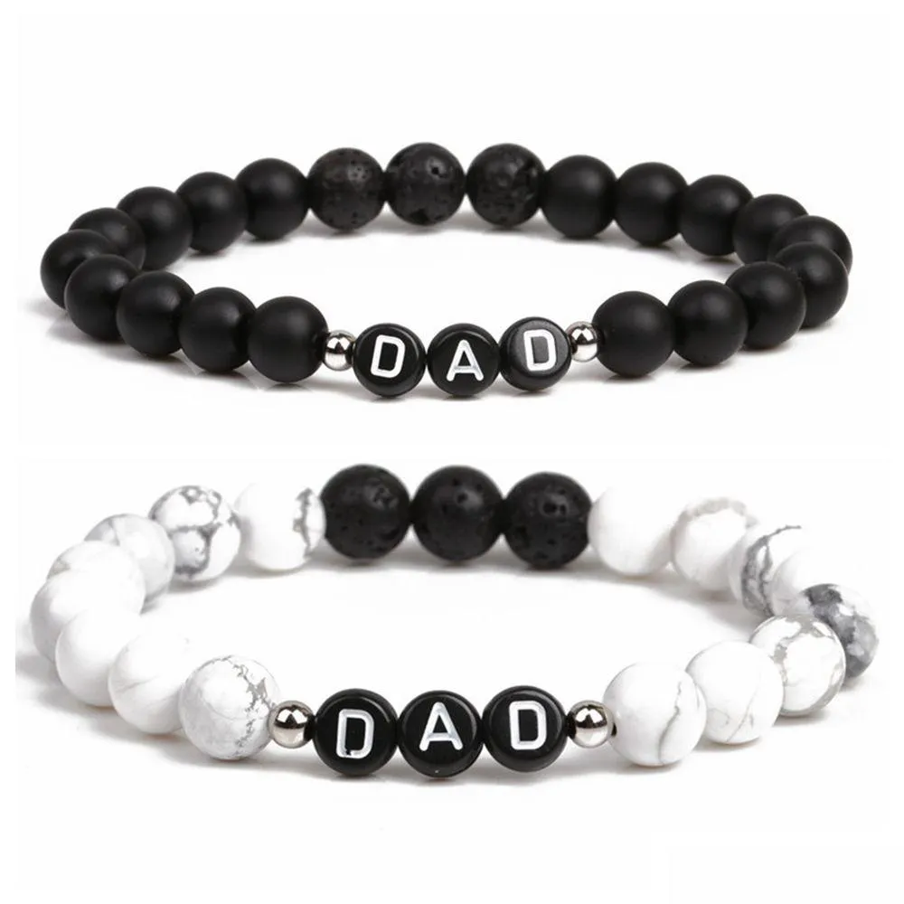 Chaîne Howlite Lava Stone Bracelet Alphabet Anglais Lettre Papa Élastique Perlé Pour Père Drop Livraison Bijoux Bracelets Dhgarden Dhmv1