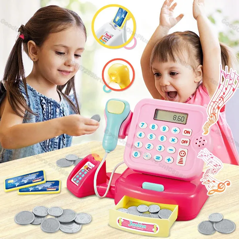 어린이를위한 금전 등록기 척 슈퍼마켓 전자 집 장난감 조명 사운드 효과 장난감 아이 생일 231228