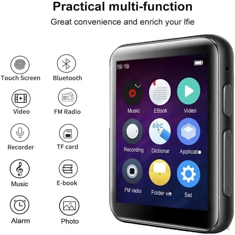 Lettori MP3 MP4 Lettore MP4 X5 Bluetooth 5.0 con altoparlante Schermo full touch da 2,5 pollici Lettore musicale HiFi con audio lossless da 16 GB con registratore FM