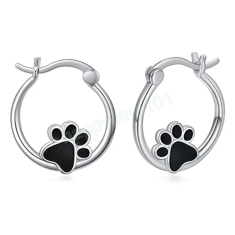 Silber Farbe Neue Mode Nette Katze Pfote Creolen für Frauen Kreative Schwarz Tropft Öl Party Schmuck Mädchen Minimalistischen Geschenk