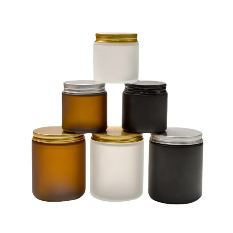 4oz 5oz 8oz Clear Amber Colored Empty Glass Candle Jars Round Candle Containers With Metal Lids
