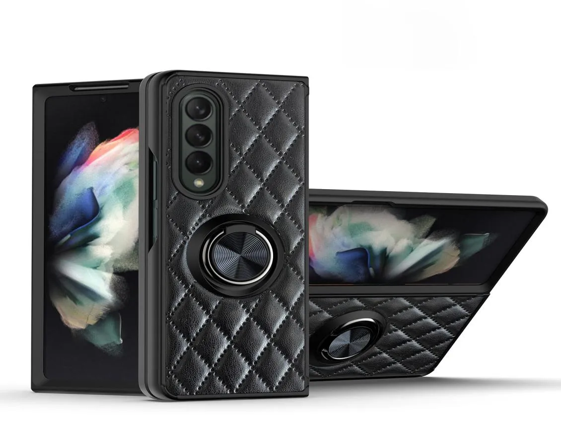 Armorläderfodral för Samsung Galaxy Z Fold 3 5G Case Ring Lamb Skin 360 Skydd Hårt täckning7823794