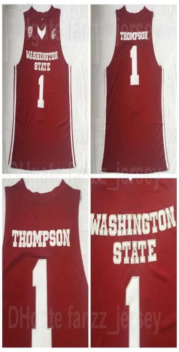 Washington State Cougars College 1 Klay Thompson Jerseys Men Basketball University Red m Color Breathable Shirt For Sport Fans Pure Cotton High Quality4594065
